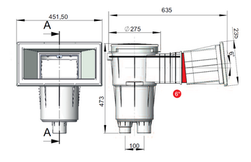 Skimmer 17,5 l s úkosem 6°, široké hrdlo, mosazné zástřiky